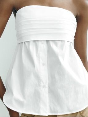 Zara Strapless White Button-Front Top Dress